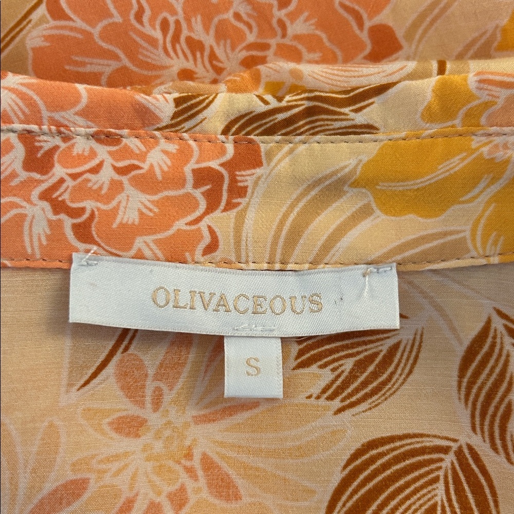 Oliveaceous Coral Orange Floral Boho Summer Casual Button Down Dress Size Small - Picture 6 of 7